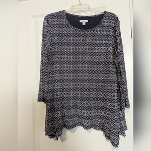 Croft & Barrow Navy and White Diamond Pattern Tunic